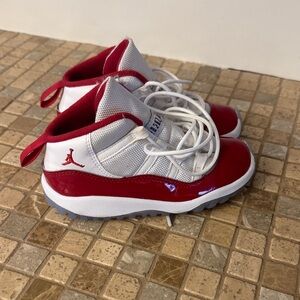 Jordan 11 cherry red Kids Red and White Sneakers size 9c
